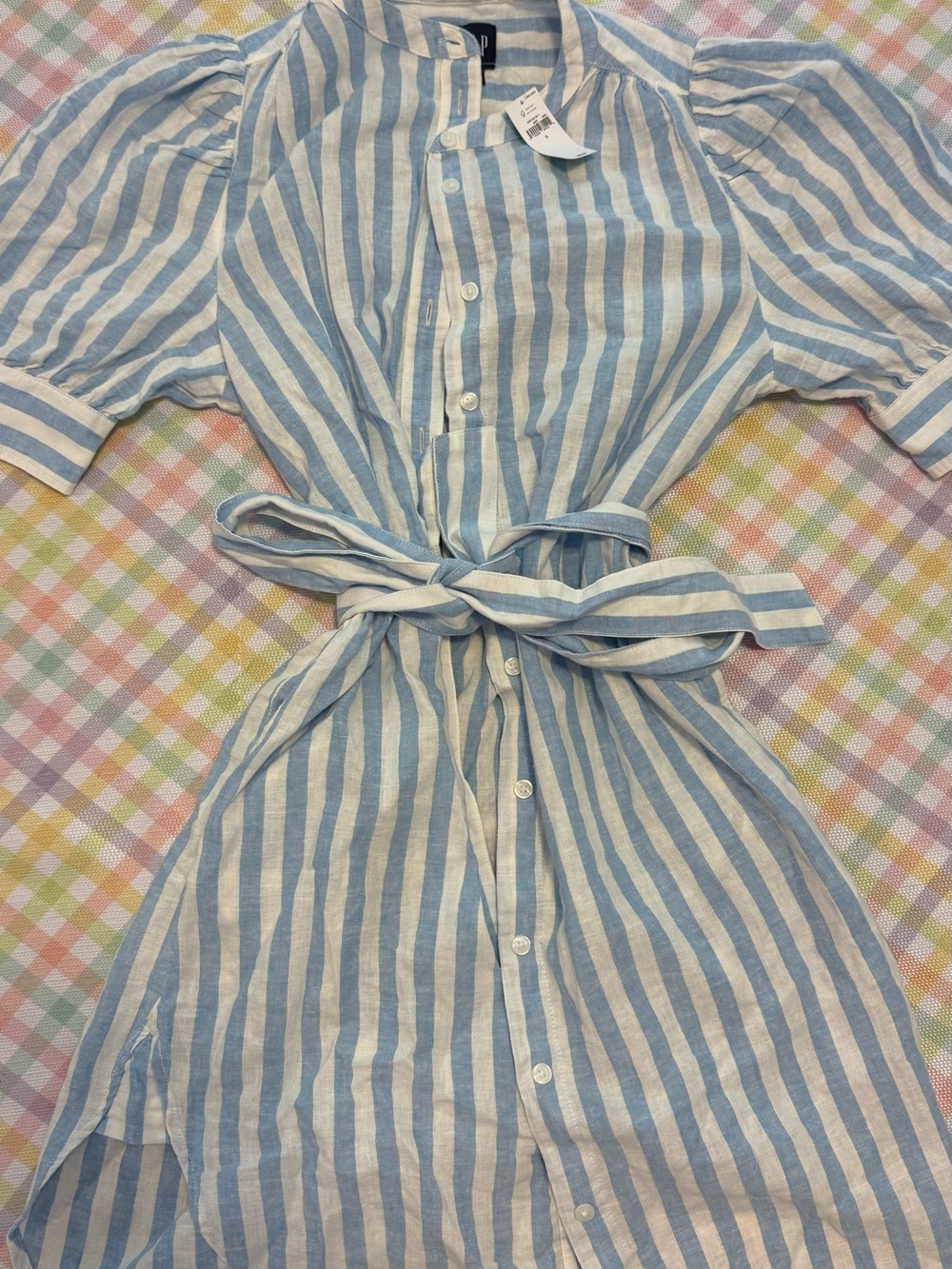 GAP Blue and White Striped Button-Front Belted Dress - Picture 1 of 6